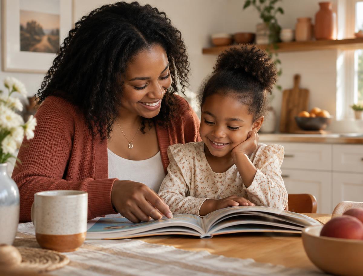 A parent and child reading together