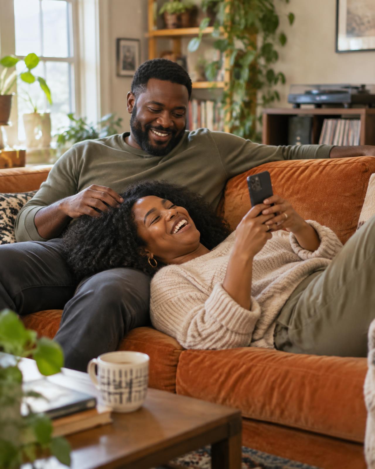 Parents relaxing together at home